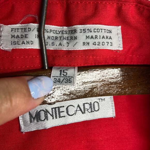 Vintage Men’s Monte Carlo Red Button Down Shirt - Picture 2 of 4